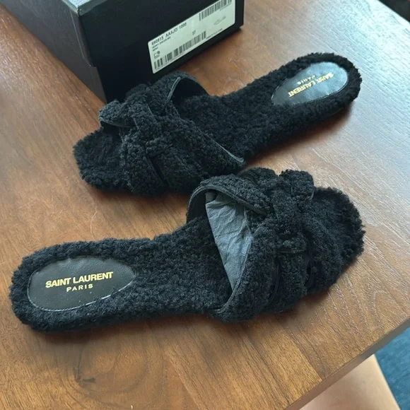 Saint Laurent Tribute Shearling Sandals - Picture 6 of 7